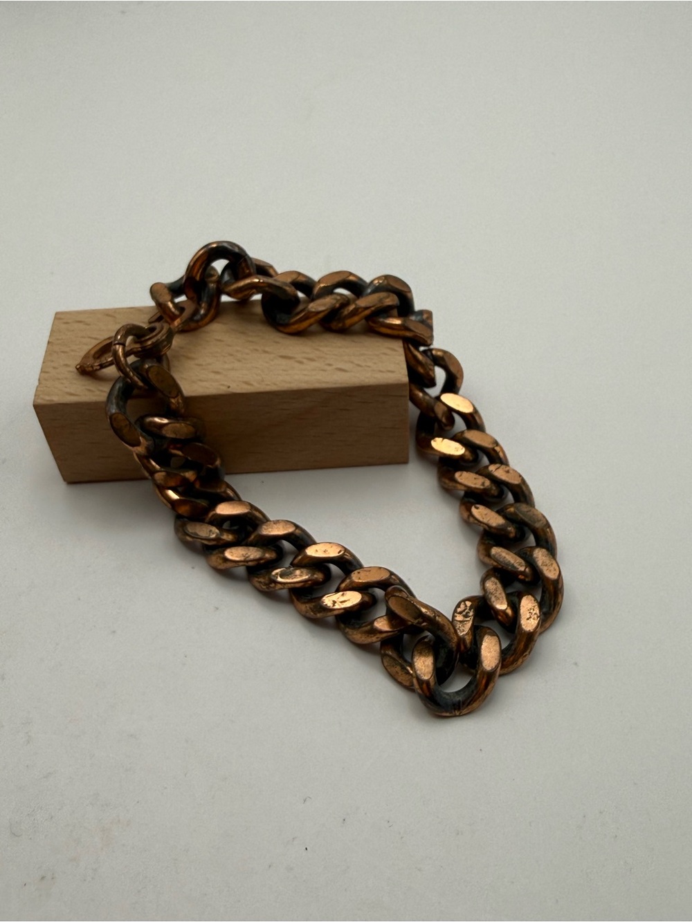 Copper Chunky Curb Link Bracelet Heavy Chain Patina Statement Jewelry